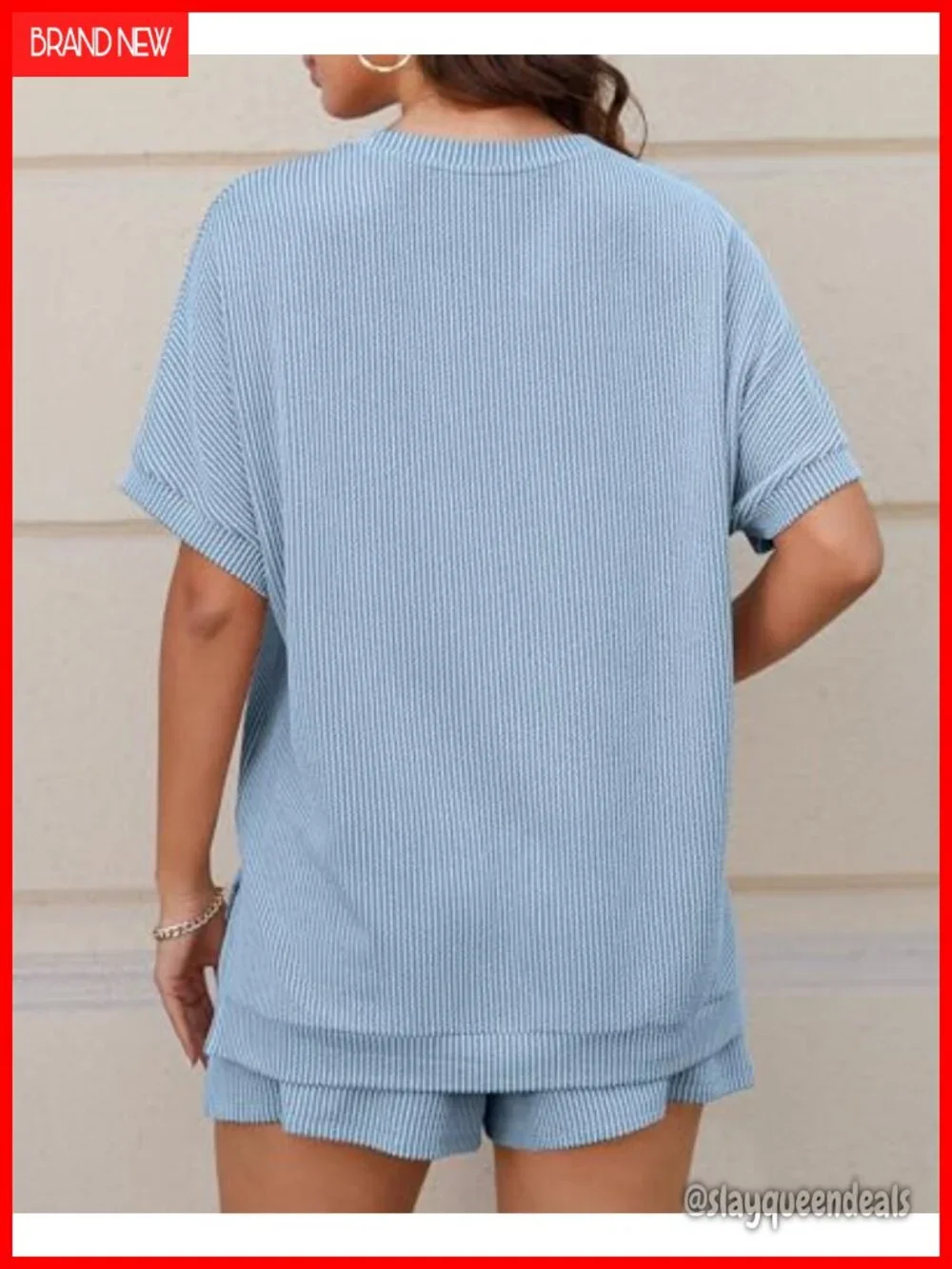 Ribbed Knit Lounge Set Matching Shorts Airport Travel Outfit